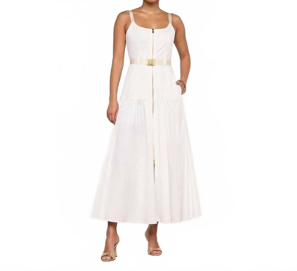 NEW L'AGENCE women's rima belted zip maxi dress in white